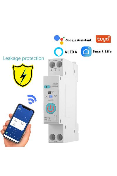 Choice TUYA SMARTLIFE 63A WIFI Smart Switch Current Leakage Protection Relay Energy Meter Metering Circu...
