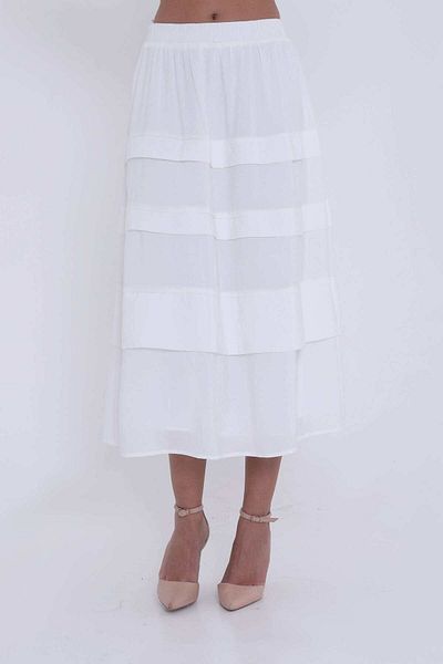 mica Layered Ruffled Midi Skirt with Elastic Waist -