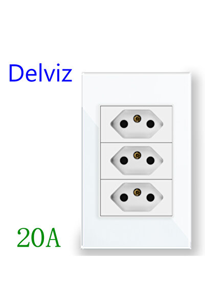 Choice1 110-250V White (20A) Delviz Brazil Standard Socket, 120mm*72mm Crystal Glass Panel,White/Black,AC 11