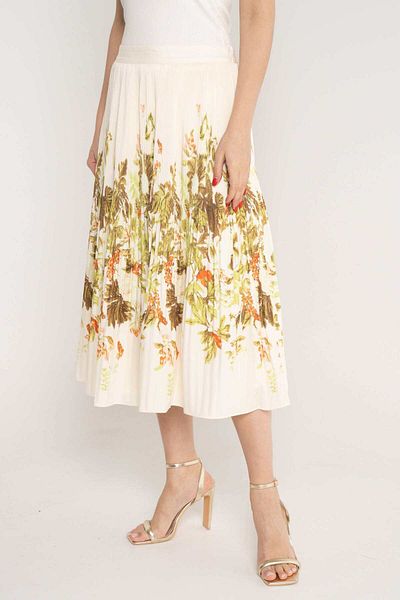 mica Women's Printed Pleated Midi Skirt with High Waist