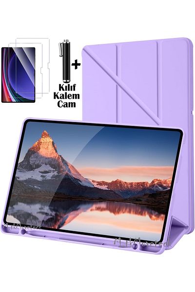 m.tk moveteck Lenovo Idea Tab Pro 12.7 Inch Case with Pen Compartment Sleep Mode Silicone Cover + Screen Protector Glass + Pen