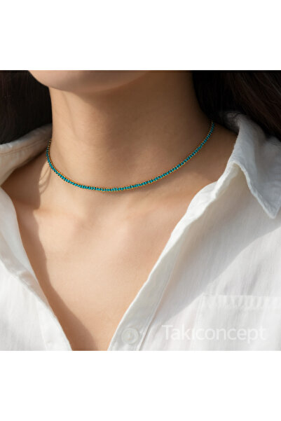 TakıConcept Turkuaz Renkli Su Yolu Taşlı Choker Kadın Kolye