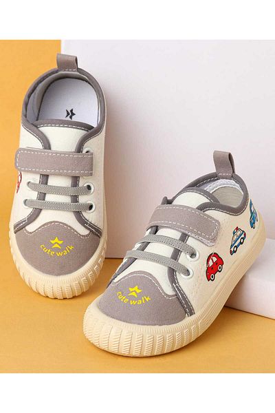 Cute Walk by Babyhug Velcro Closure Casual Shoes with Vehicle Design - Grey