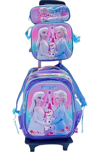 Toybox Princess Elsa Theme Cute 3-Piece School Bag Set - Backpack with Trolley, Lunch Box and Pencil Case
