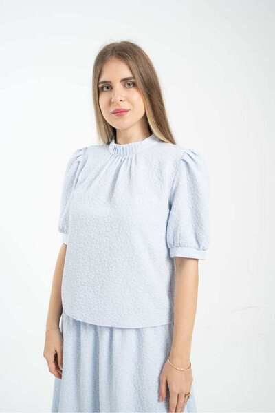 mica Embroidered Solid Short Sleeve Women's Blouse