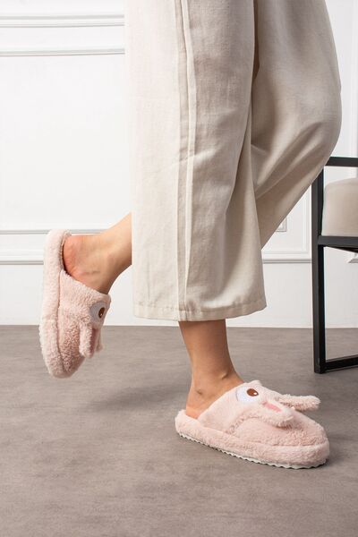 NOVİNS Cute Rabbit Figured Embroidery Embroidered Non-Slip Non-Slip Light Sole House Slippers