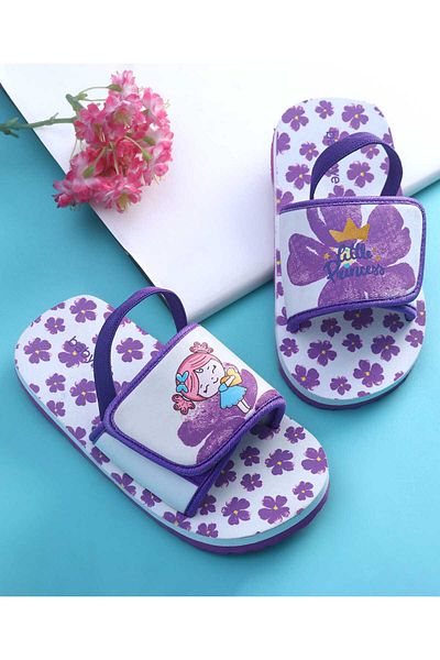 Babyoye Princess & Floral Printed Flip Flops with Back Strap - Purple