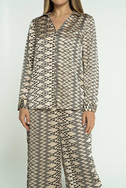 mica Women's Long Sleeve Printed Blouse with Front Buttons