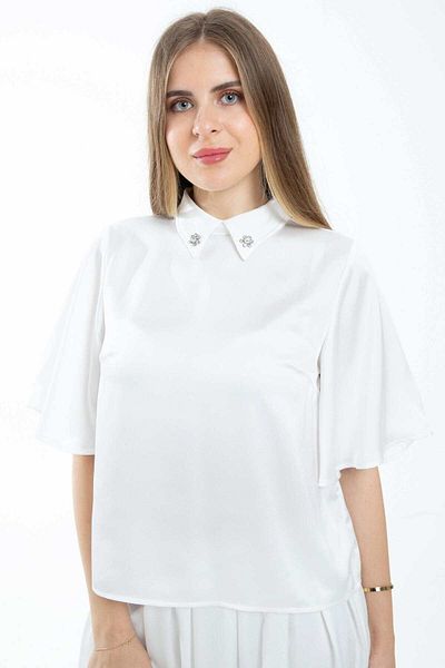 mica Soft Butterfly Sleeve Blouse with Wide Collar