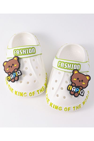 SAPS Clogs with Backstraps & Bear Applique - White