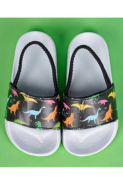 SAPS Dinosaur Printed Back Strap Closure Sliders - Grey & Black