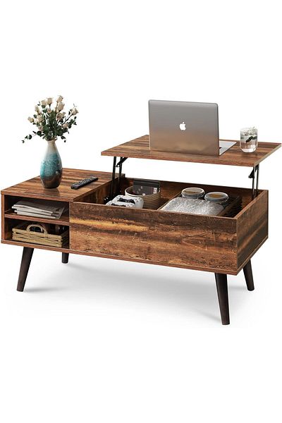 AGD Multifunctional Coffee Table, Elegant Wooden Lift-Top Table with Removable Shelf for Living Room