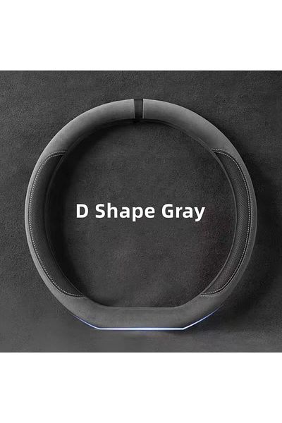 Choice D Shape Gray Suede Cover for All Seasons Auto Steering Wheel Cover Ultra-thin Non-slip D-shaped Roun