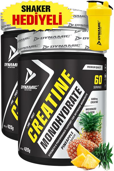 Dynamic Nutrition كرياتين - 840 جم (420 جم × 2 قطعة) - أناناس - 120 حصص - مع هدية - ميكرونيزد أحادي الهيدرات - 100% كرياتين