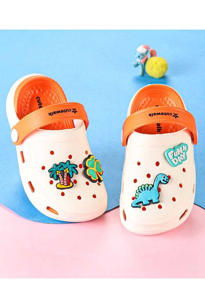 Cute Walk by Babyhug Clogs with Back Strap & Dinosaur Applique - Orange
