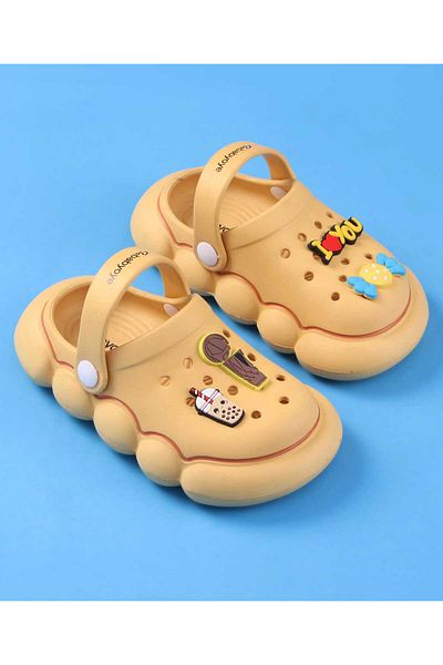 Babyoye Back Strap Clogs with Jibbitz Applique - Mustard