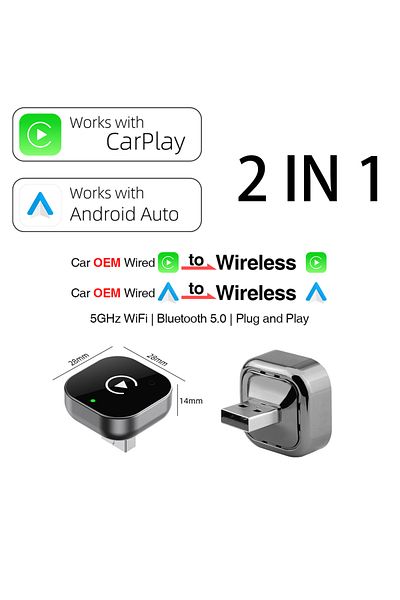 Choice 2 in 1 Adapter DD Mini CarPlay USB Adapter 2 in 1 Wireless Android Auto, Dongle Plug And Play, Car R