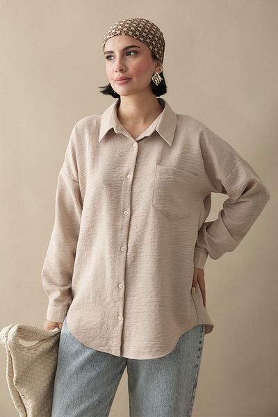 InStyle Linen Draped Casual Beige Shirt