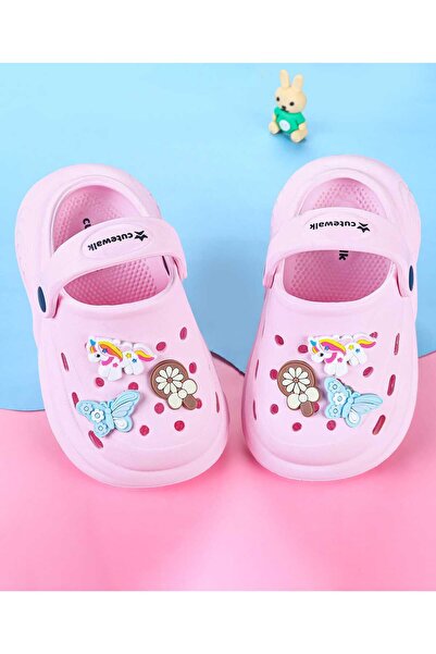 Cute Walk by Babyhug Back Strap Closure Clogs with Unicorn Floral & Butterfly Applique - Light Pink