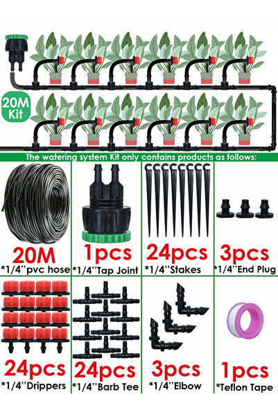 Choice1 طقم ري بالتنقيط من كيسلا جاردن، بطول 20 مترًا و24 قطارة، مقاس 1/4 بوص...