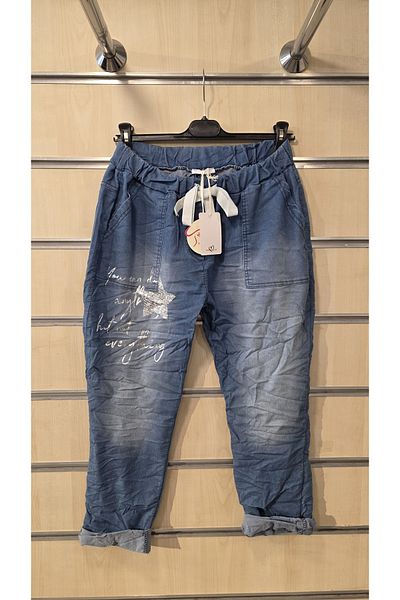 Park Moda Pantaloni din denim italian cu scris aurit