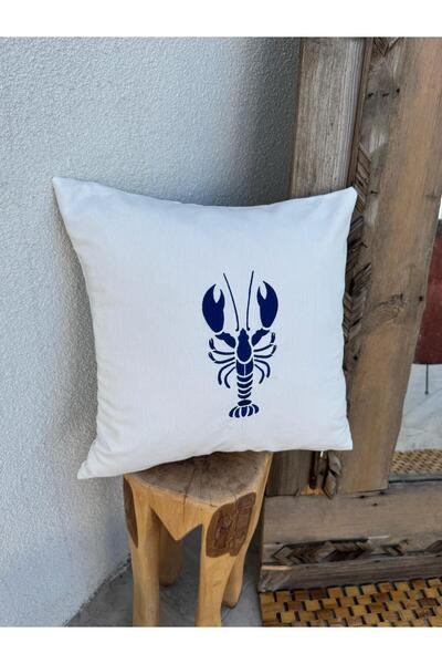 ref crea Re Marine Lobster Embroidered Throw Pillow Case White - Navy Blue