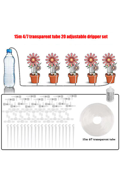 Choice7 طقم ري بالتنقيط للحدائق بطول 15 مترًا مع منظم 20، مزود بصمام تنظيم، ج...
