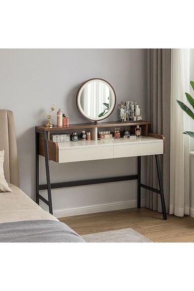 AGD Luxury Vanity Table with Modern Lighting for Bedroom, Shelves and Drawers for Storage, Sturdy Metal