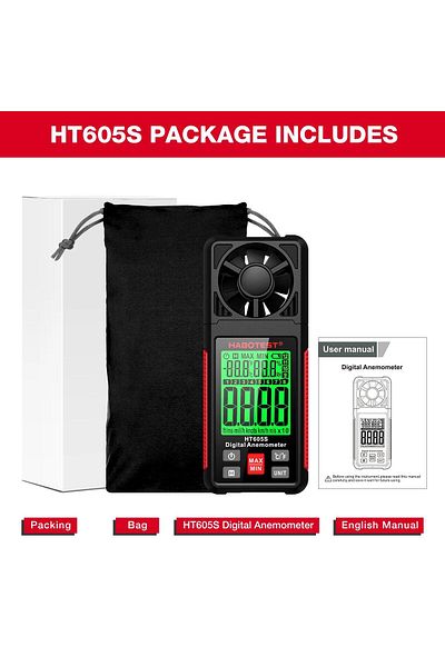 Choice HT605S HABOTEST HT605S مقياس سرعة الرياح الرقمي المحمول باليد ومقياس سرعة الهواء بشاشة LCD