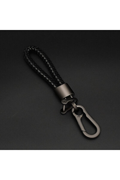 choice2 black High-Grade Hand Woven Leather Car Keychain 360 Degree Rotating ...