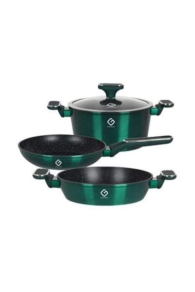 OEM Set 2 x 3 Aluminum Pots with Glass Lids, Green, Induction Compatible, Grunberg