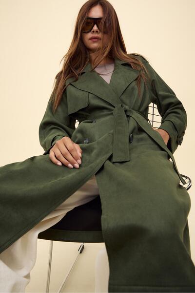 Stradivarius Long faux suede trench coat