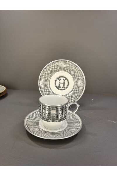 FERMATO 4 Piece Porcelain Turkish Coffee Cup Set for 2 People Honey Gray Series