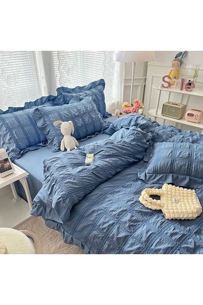 JOJO HOME Creponated double bed linen set, finet, 6 pieces, CRP-13, navy blue, 230 x 250