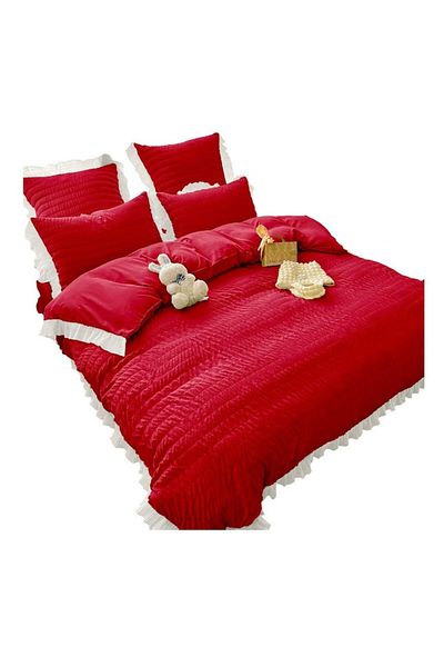 OEM Double bed linen, Cotton, 6 pieces, for 2 people, Red