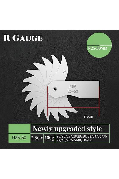 Choice4 مجموعة كاملة من مقياس R25-50 من الفولاذ المقاوم للصدأ أداة قياس التقريب مقياس نصف القطر عالي الدقة