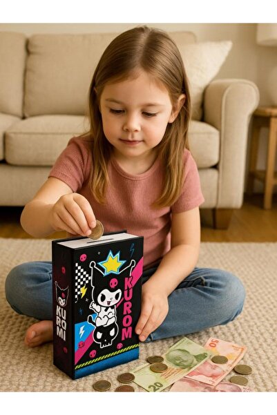 kuromi Figürlü Çelik Kilitli Siyah Mor Para Kasası