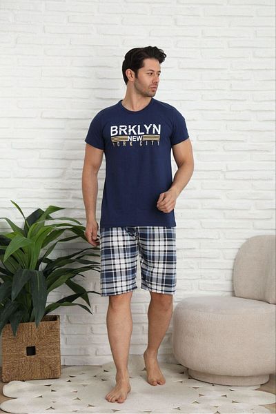 FENZO Men's Cotton Printed Bottom Top Checkered Short Sleeve Shorts Pajamas Set