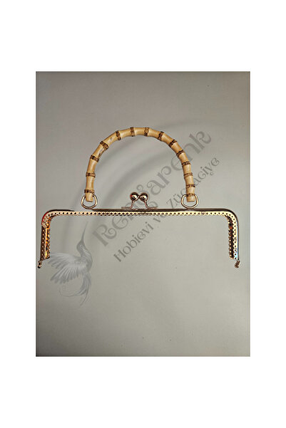 RENGARENK Metal Gerçek Bambu Saplı Vintage Çanta Bursu 25cm