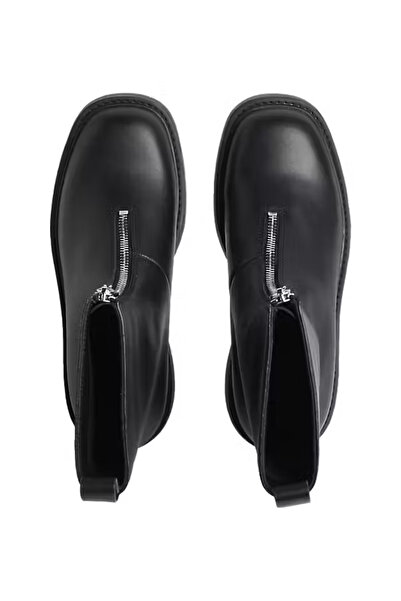 Calvin Klein Kadın Önden Fermuarlı Kalın Tabanlı Bot - Siyah