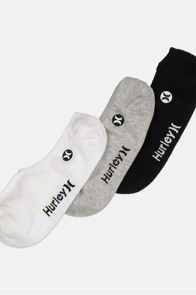 Hurley Men 3 Pairs Brand Logo No Show Socks, Multicolor