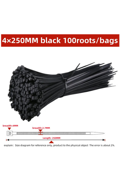 choice2 4x250MM 100PCS Self-lking plastic nylon tie 100 PCS black 5x300cable ...