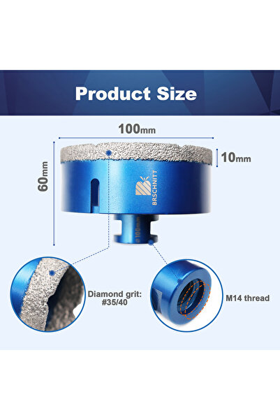Choice1 1pc 100mm M14 BRSCHNIT Diamond Drill Tile Drill Dia 100-150mm 1 Piece...