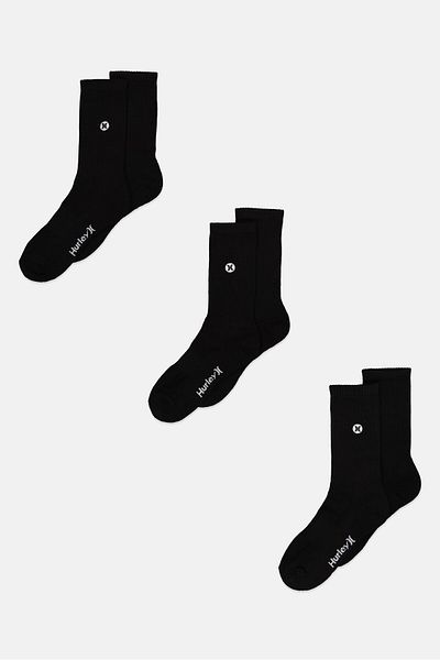 Hurley Men 3 Pairs Brand Logo Crew Socks, Black