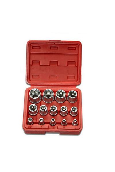 Choice 1 SET-RED 14PCS Female E Star Torx Socket Set E4-E24 External Hex Socket Insert Nut Versatility Comb
