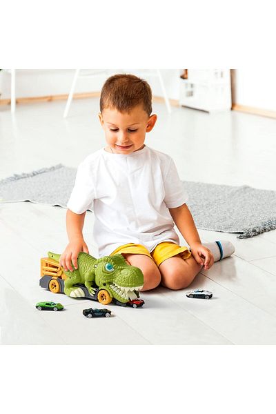 COOYA Dinosaur Car Swallowing Toy - Dinosaur truck and 2 die-cast cars, 3+ Years Baby Unisex