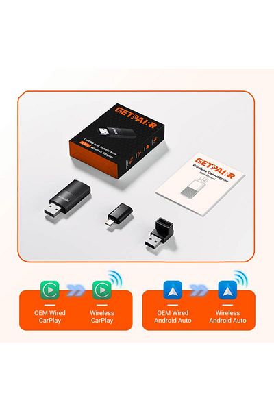 Choice Black 2025 GetPairr A1 Mini Wireless CarPlay Android Auto Adapte 2 in 1 Car Accessories Car Play Don