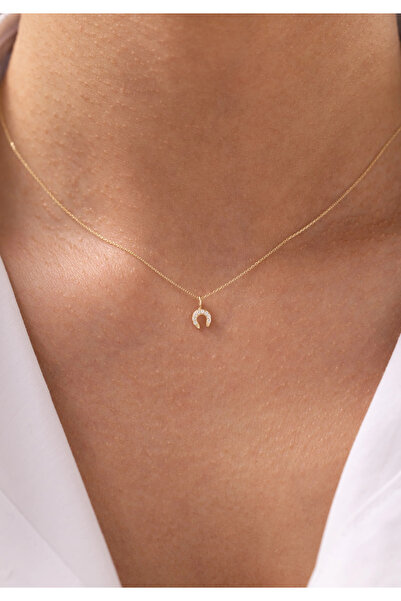Zeyd Jewelry Şans Sembolü Taşlı Nal 14 Ayar Altın Kolye