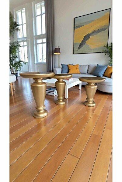 Simillo Home&Living Altın Renk Doğal Ahşap Mantar Sehpa Seti – 3’lü Yan Sehpa...