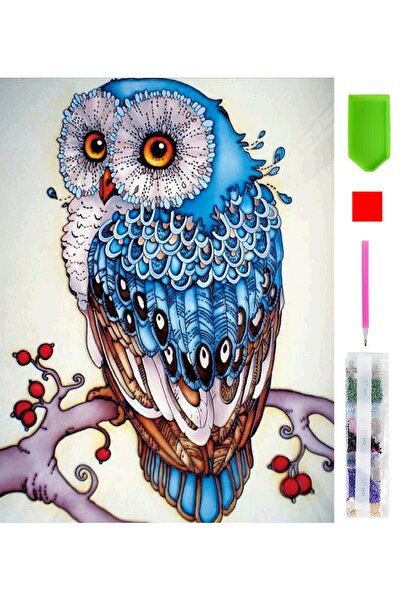 zola Diamond mosaic tapestry, smart blue owl pattern, 15 x 20 cm